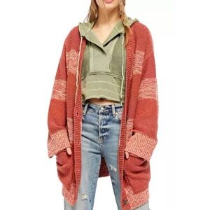 Free people southport beach striped oversized cardigan sweater